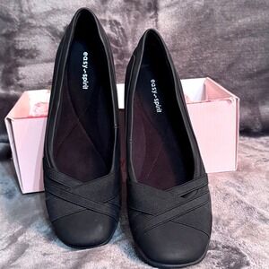 Easy Spirit Acasia 3 Women Size 7 Black Slip On Ballet Flats Crisscross Straps
